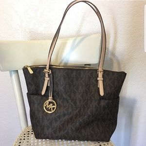 Michael Kors brown tan zip tote